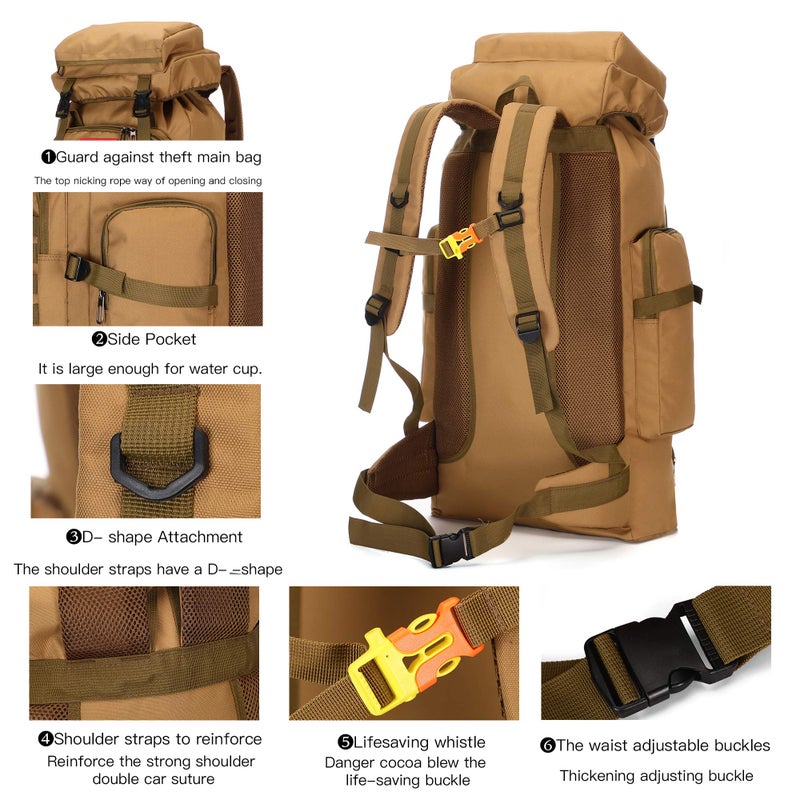 70L Camping Hiking Military Tactical Backpack Outdoor Water Repellent Adjustable Sport Bags - Image 3