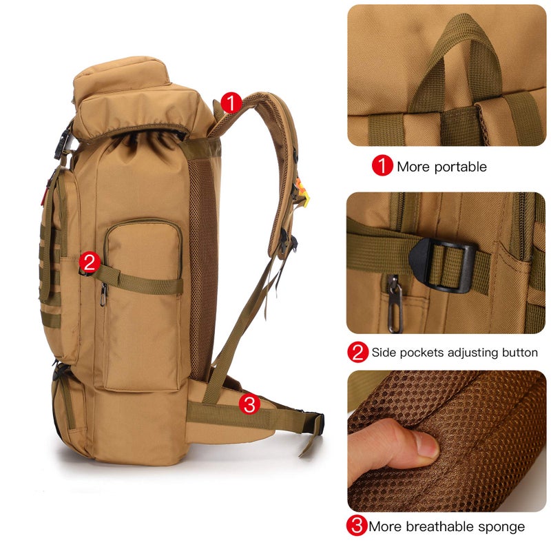 70L Camping Hiking Military Tactical Backpack Outdoor Water Repellent Adjustable Sport Bags - Image 5