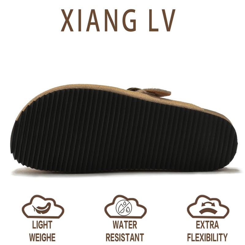 XIANGLV Women's Suede Clogs Leather Mules Comfort Cork Footbed Sandals Potato Shoes with Arch Support Brown - Image 4