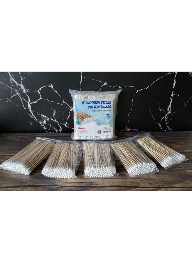 Gmark 500pcs Count 6" Cotton Swabs Wooden Sticks Cotton Tipped Applicator GM1091B - Image 3