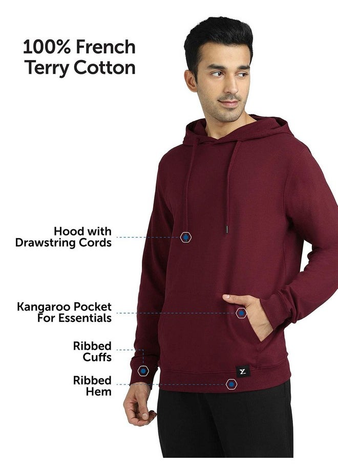 XYXX - XYXX Men's Relaxed Cotton Neck Hooded Sweatshirt (XY_R53_Hoodies_Wine - Image 1