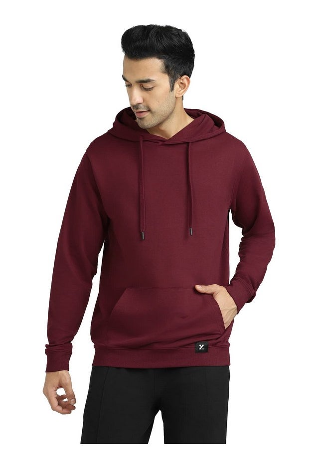 XYXX - XYXX Men's Relaxed Cotton Neck Hooded Sweatshirt (XY_R53_Hoodies_Wine - Image 1