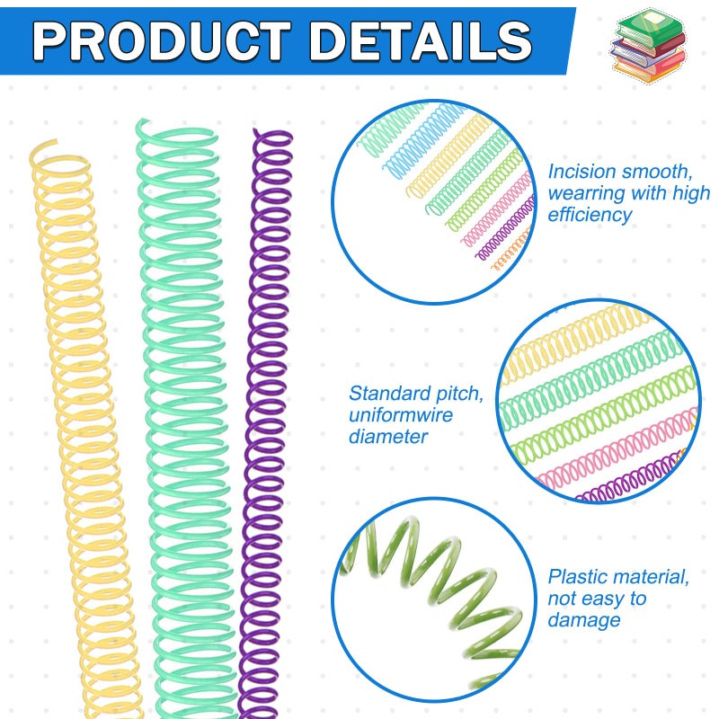 SIMPLIPLEX 120 Pack Plastic Spiral Binding Coils Binder Binding Spirals Rings Multi Size Spiral Binding Wire Combs Spines Coils, 4:1 Pitch, 1/4 5/16 3/8 1/2 9/16 5/8 3/4 7/8 Inch (Colorful) - Image 5
