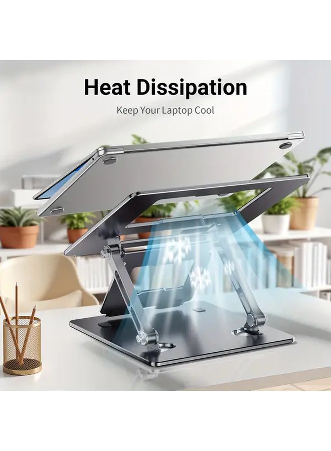 Gray Ergonomic Laptop Stand Adjustable Height Heavy Duty Carbon Steel with Phone Holder - Image 4