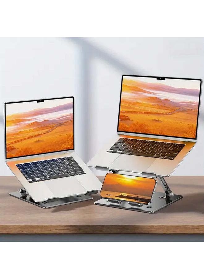 Gray Ergonomic Laptop Stand Adjustable Height Heavy Duty Carbon Steel with Phone Holder - Image 1