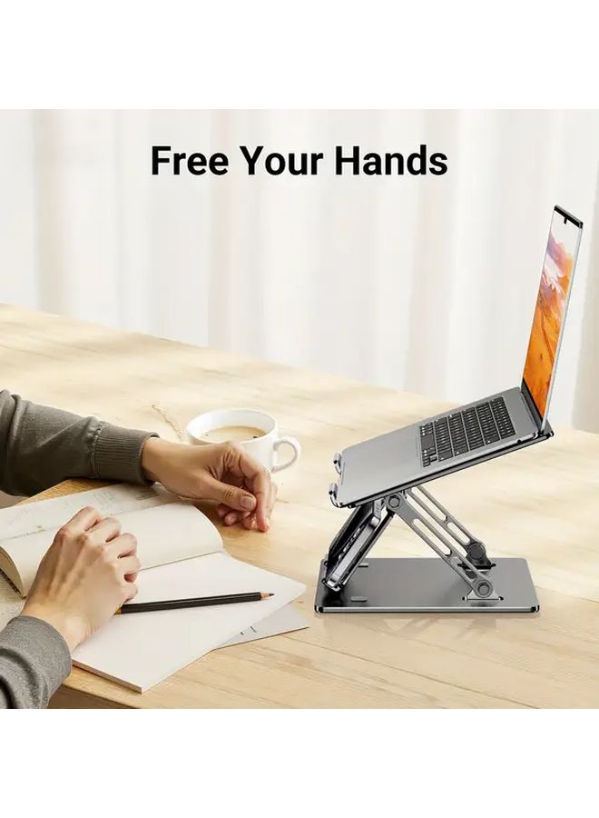 Gray Ergonomic Laptop Stand Adjustable Height Heavy Duty Carbon Steel with Phone Holder - Image 5