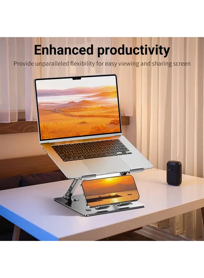 Gray Ergonomic Laptop Stand Adjustable Height Heavy Duty Carbon Steel with Phone Holder - Image 3