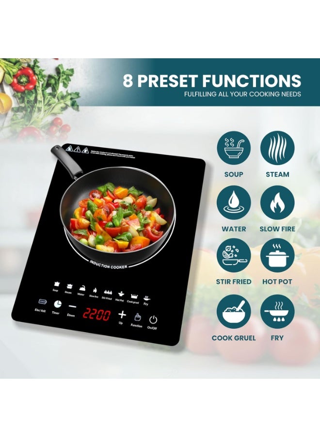 At Set Home 2200W Electric Induction Cooker | Portable Infrared Stove with Touch Control, LED Display, 20 Power Levels & Timer | Fast Heating Glass Top Cooktop for Home, Office & Travel - Image 3