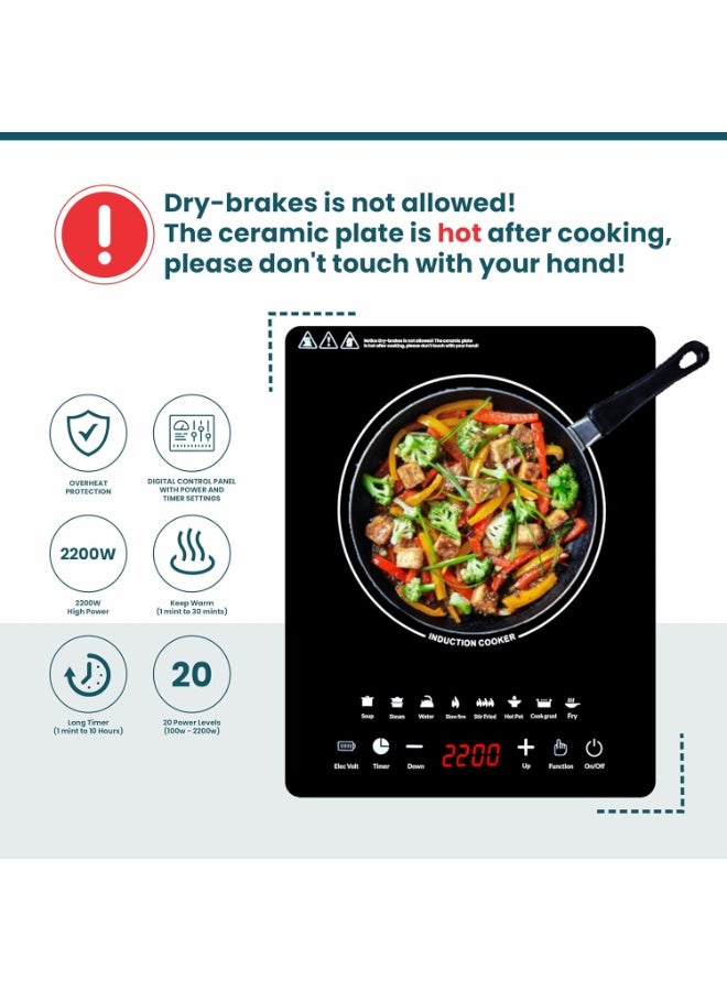 At Set Home 2200W Electric Induction Cooker | Portable Infrared Stove with Touch Control, LED Display, 20 Power Levels & Timer | Fast Heating Glass Top Cooktop for Home, Office & Travel - Image 5