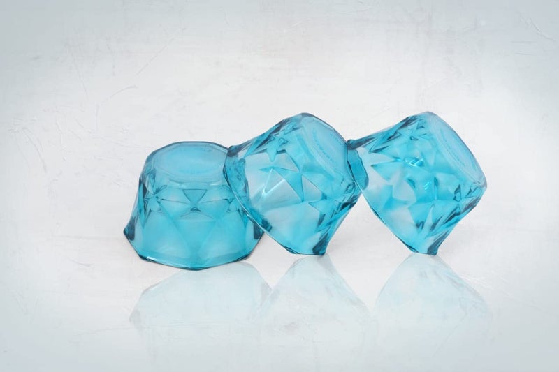 HAPPI Unbreakable Plastic Transparent Ice Cream Cup Ice Cream Bowl Dessert Bowl Diamond Shape Pudding Cup Bowls 350 ml Pack of 6 Blue - Image 3