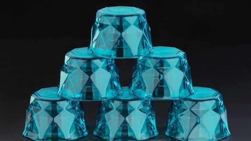 HAPPI Unbreakable Plastic Transparent Ice Cream Cup Ice Cream Bowl Dessert Bowl Diamond Shape Pudding Cup Bowls 350 ml Pack of 6 Blue - Image 1