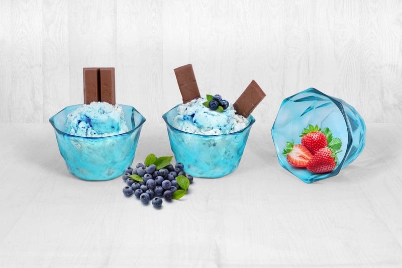 HAPPI Unbreakable Plastic Transparent Ice Cream Cup Ice Cream Bowl Dessert Bowl Diamond Shape Pudding Cup Bowls 350 ml Pack of 6 Blue - Image 2