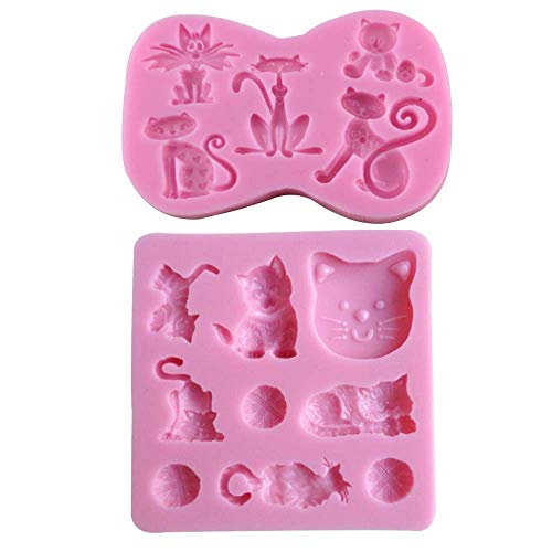 Fewo 2Pcs/Set Little Cat Shape Silicone Fondant Mold KItty Kitten Chocolate Candy Gumpaste Mould Cupcake Cake Decorating Tools Polymer Clay Resin Mold - Image 1