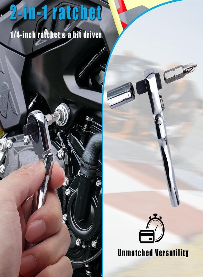 آيتش مفتاح ربط صغير بسقاطة من Eyech، مقاس 1/4 بوصة، مفتاح ربط عكسي برأس مرن 2 في 1، مقبض سريع الفك بسقاطة 72 سنًا، فولاذ CR-V - Image 4