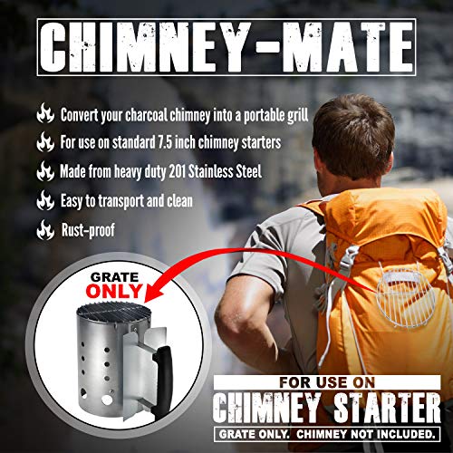 GRILLVANA Chimney-Mate Charcoal Starter Grilling Grate | Sous Vide Searing Accessory | Turn Your Charcoal Chimney Into A Portable Grill | Fits On Top Of Most 7.5 Inch Chimneys | Portable Camping Grill Grate - Image 5