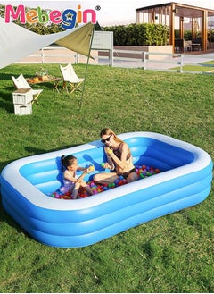 MEBEGIN 210*135*60cm Rectangle Shape Inflatable Swimming Pool, Thickened Paddling Pool with Inflatable Safety Bubble Bottom, Durable Multifunctional Blow up Pool, Family Lounge Pool, Ideal Choice for Indoor Entertainment and Outdoor Activities  - Image 1