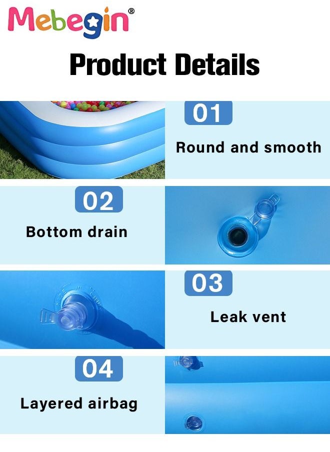 MEBEGIN - 210*135*60cm Rectangle Shape Inflatable Swimming Pool, Thickened Paddling Pool with Inflatable Safety Bubble Bottom, Durable Multifunctional Blow up Pool, Family Lounge Pool, Ideal Choice for Indoor Entertainment and Outdoor Activities - Image 1