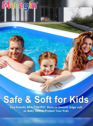 210*135*60cm Rectangle Shape Inflatable Swimming Pool, Thickened Paddling Pool with Inflatable Safety Bubble Bottom, Durable Multifunctional Blow up Pool, Family Lounge Pool, Ideal Choice for Indoor Entertainment and Outdoor Activities - view 5