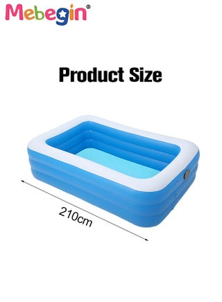 210*135*60cm Rectangle Shape Inflatable Swimming Pool, Thickened Paddling Pool with Inflatable Safety Bubble Bottom, Durable Multifunctional Blow up Pool, Family Lounge Pool, Ideal Choice for Indoor Entertainment and Outdoor Activities - view 2
