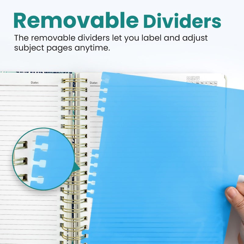 Taja Large Spiral Lined Notebooks for Work with Removable Dividers & Tabs, 8.5"x11" Pretty Hardcover 5 Subject Notebook Journal for Women, College Ruled, Perfect for Study & Office Organization, 280 Pages,Drifting Whales - Image 4