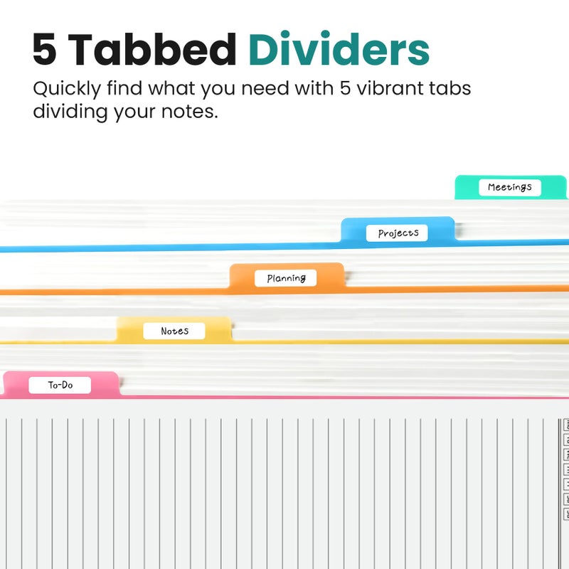 Taja Large Spiral Lined Notebooks for Work with Removable Dividers & Tabs, 8.5"x11" Pretty Hardcover 5 Subject Notebook Journal for Women, College Ruled, Perfect for Study & Office Organization, 280 Pages,Drifting Whales - Image 3