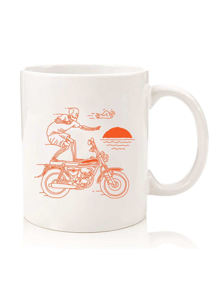 Theodor Premium Quality Two Sided Printed Coffee Mug Tea Cup For Home Office, Kids Men Women Skull Rider orange - Image 1