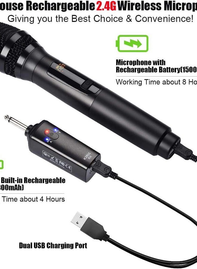 KITHOUSE Wireless Bluetooth Microphone, K380S Dual Cordless Metal Dynamic Mic System with Rechargeable Receiver, for Karaoke Singing, Wedding, Party, Speech, Church, Meeting - Image 3