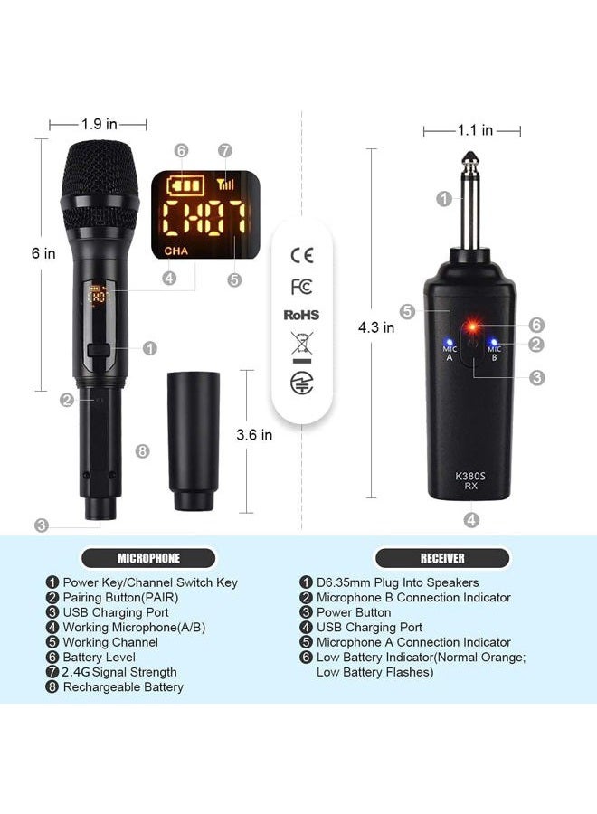 KITHOUSE Wireless Bluetooth Microphone, K380S Dual Cordless Metal Dynamic Mic System with Rechargeable Receiver, for Karaoke Singing, Wedding, Party, Speech, Church, Meeting - Image 5