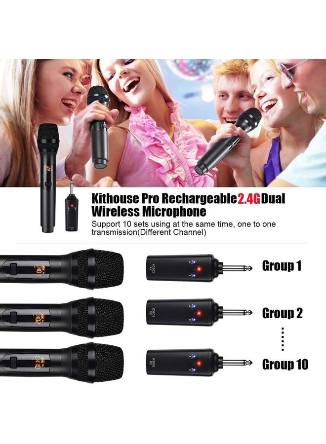 KITHOUSE Wireless Bluetooth Microphone, K380S Dual Cordless Metal Dynamic Mic System with Rechargeable Receiver, for Karaoke Singing, Wedding, Party, Speech, Church, Meeting - Image 4