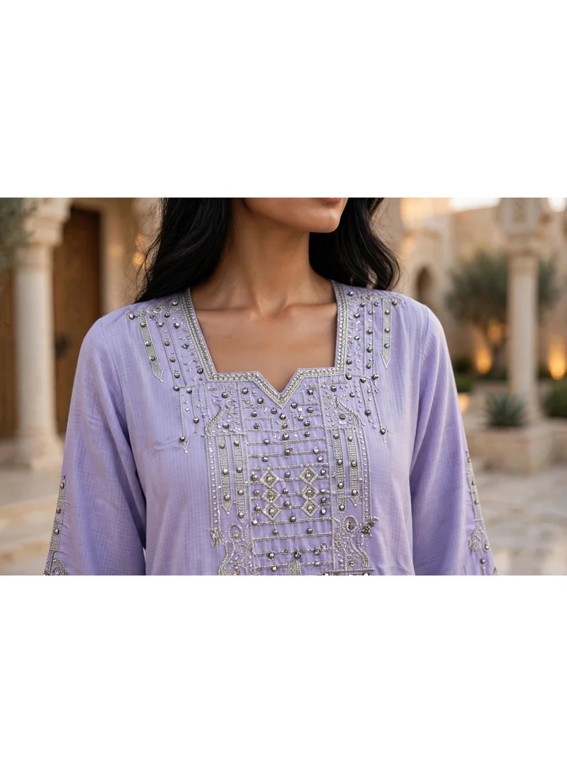 Ikkxa  Embellished Sweetheart Square Neck Flowing Maxi Jalabiya for Women | Best Price UAE