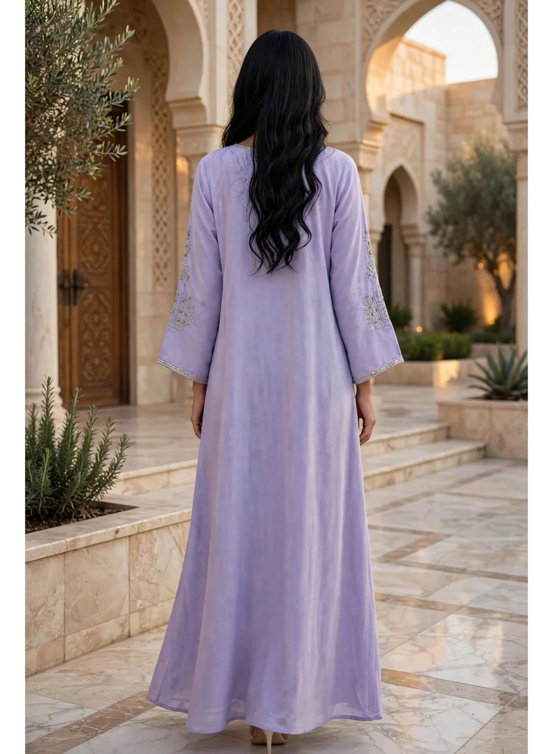 Ikkxa  Embellished Sweetheart Square Neck Flowing Maxi Jalabiya for Women | Best Price UAE