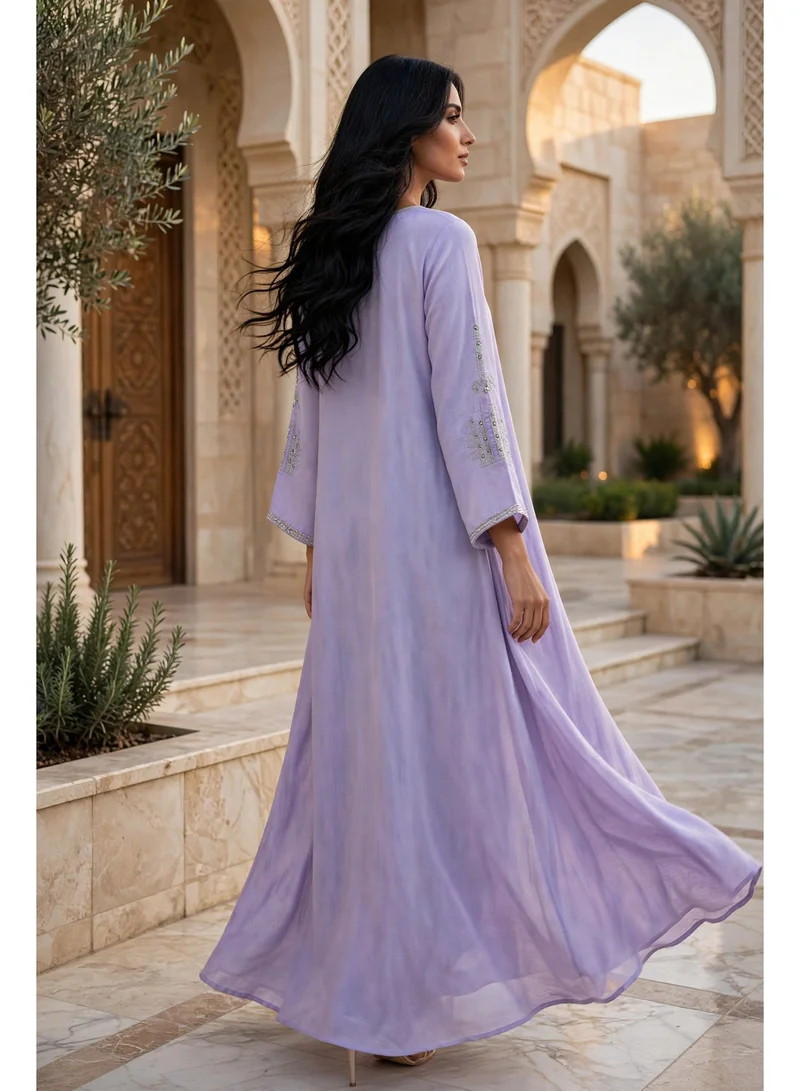 Ikkxa  Embellished Sweetheart Square Neck Flowing Maxi Jalabiya for Women | Best Price UAE