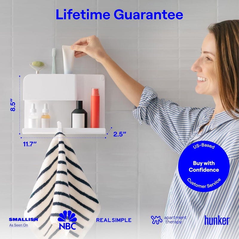 Smallish WallShelfie Bedside Wall Organizer & Bedside Shelf, Room Decor, Dorm Room Essential, Floating Bedside Shelf Wall Mount Organizer, Remote Control Holder, RV Accessories, Floating Shelves (White) - Image 2