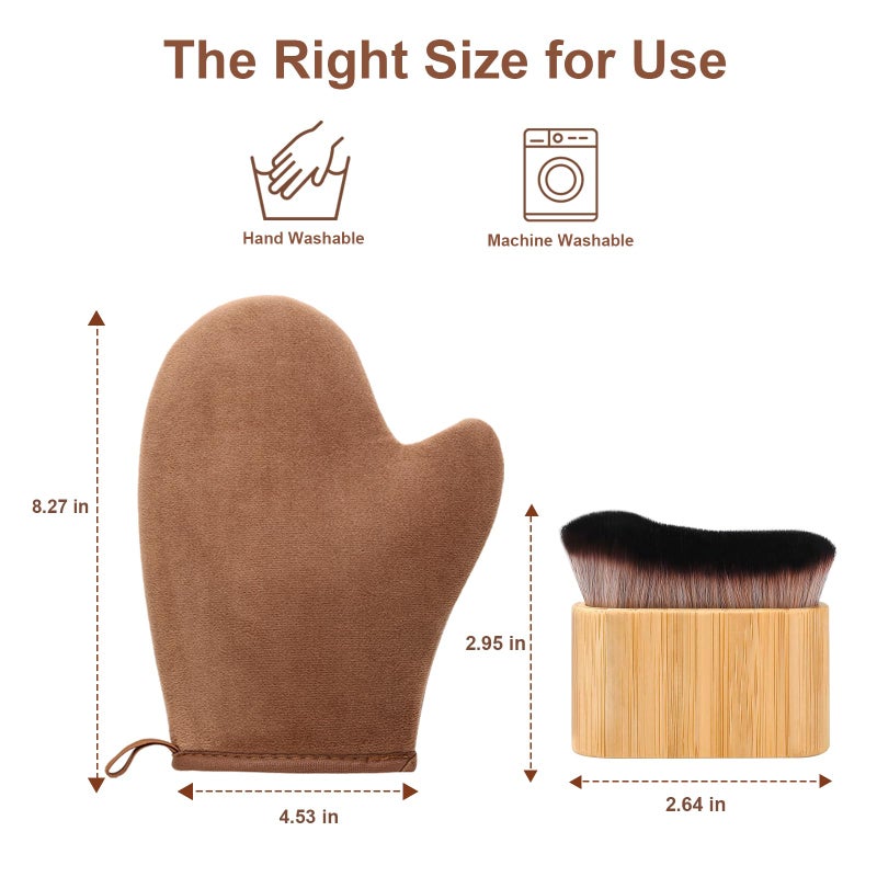 KELILO 2 in 1 Streak-Free Natural Tanning Mitt, Leakproof-lined Self Tanner Mitt, Reusable Self Tanning Mitt and Brush, Self Tanner Brush for Self Tan Mit for Apply Tanning Lotion, Mousse, Sunscreen - Image 5