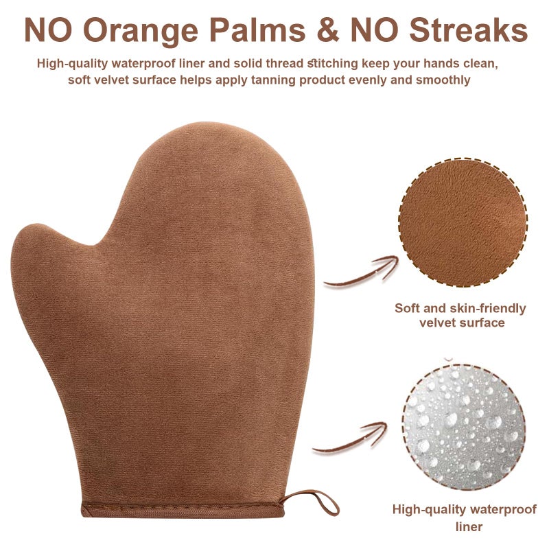KELILO 2 in 1 Streak-Free Natural Tanning Mitt, Leakproof-lined Self Tanner Mitt, Reusable Self Tanning Mitt and Brush, Self Tanner Brush for Self Tan Mit for Apply Tanning Lotion, Mousse, Sunscreen - Image 3
