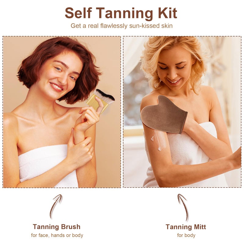 KELILO 2 in 1 Streak-Free Natural Tanning Mitt, Leakproof-lined Self Tanner Mitt, Reusable Self Tanning Mitt and Brush, Self Tanner Brush for Self Tan Mit for Apply Tanning Lotion, Mousse, Sunscreen - Image 2