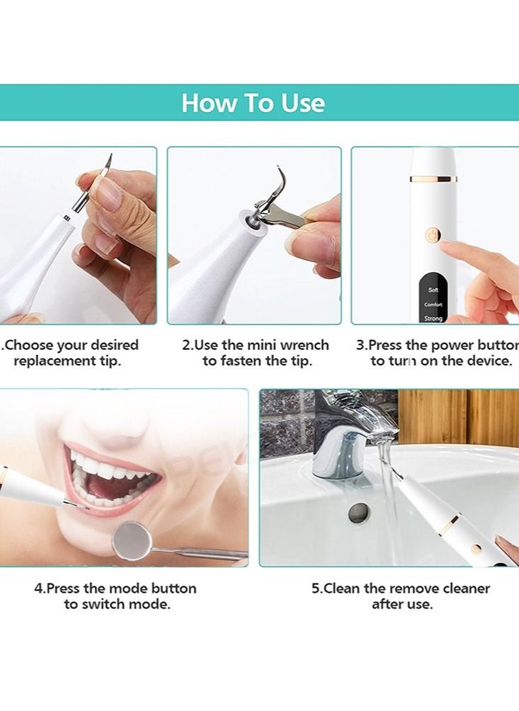 Joshberg - Ultrasonic Dental Scaler For Teeth Tartar Stain Tooth Calculus Remover Electric Sonic Teeth Plaque Cleaner Dental Stone Removal, Replaceable Clean Heads- Safe - Image 1