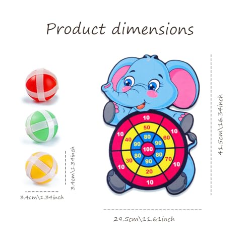 Zytiqt Dart Game for Kids, Elephant Design Sticky Ball Target Board with 3 Balls, Indoor Outdoor Activity for Boys Girls Age 3-12, Fun Party Game for Hand Eye Coordination Training, Polyester Material - Image 2