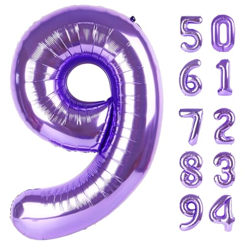 IWERP Purple 9 Balloon Number Balloon 40 Inch Purple Party Decorations Giant Birthday Decorations for 9th 19th 29th 90th Number 9 Balloon - Image 1