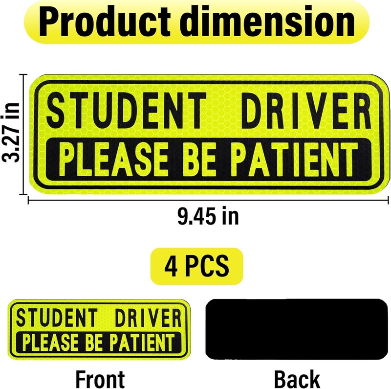 BFXM 4 PCS Student Driver Magnet for Car, Please Be patient Student Driver, Funny Magnetic New Driver Safety Warning Bumper Sticker Signs, Reusable Movable Rookie Driver Reflective Magnets Stickers Market mainstream color picks - Image 2