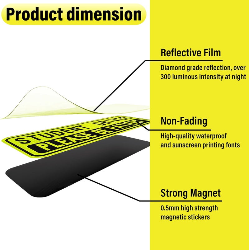 BFXM 4 PCS Student Driver Magnet for Car, Please Be patient Student Driver, Funny Magnetic New Driver Safety Warning Bumper Sticker Signs, Reusable Movable Rookie Driver Reflective Magnets Stickers Market mainstream color picks - Image 3
