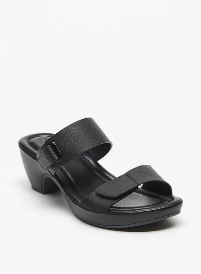 Flora Bella By Shoexpress Textured Print Slip On Sandals with Block Heels