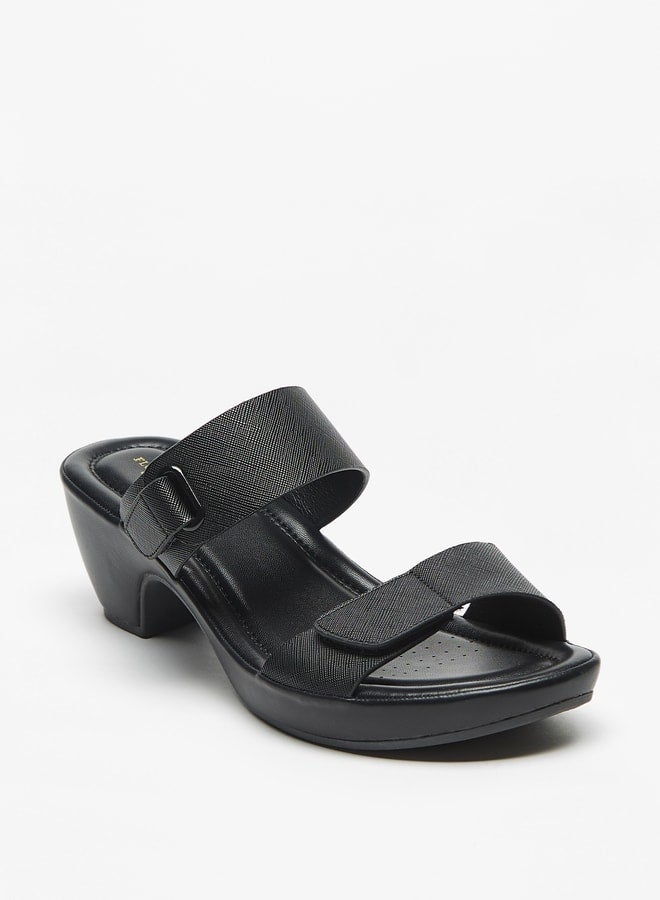 Flora Bella By Shoexpress Textured Print Slip On Sandals with Block Heels  - Image 1