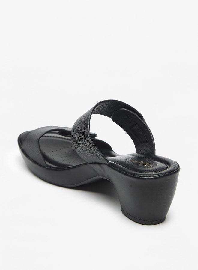 Flora Bella By Shoexpress Textured Print Slip On Sandals with Block Heels  - Image 2
