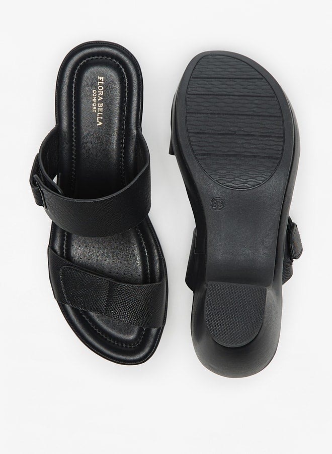 Flora Bella By Shoexpress Textured Print Slip On Sandals with Block Heels  - Image 4