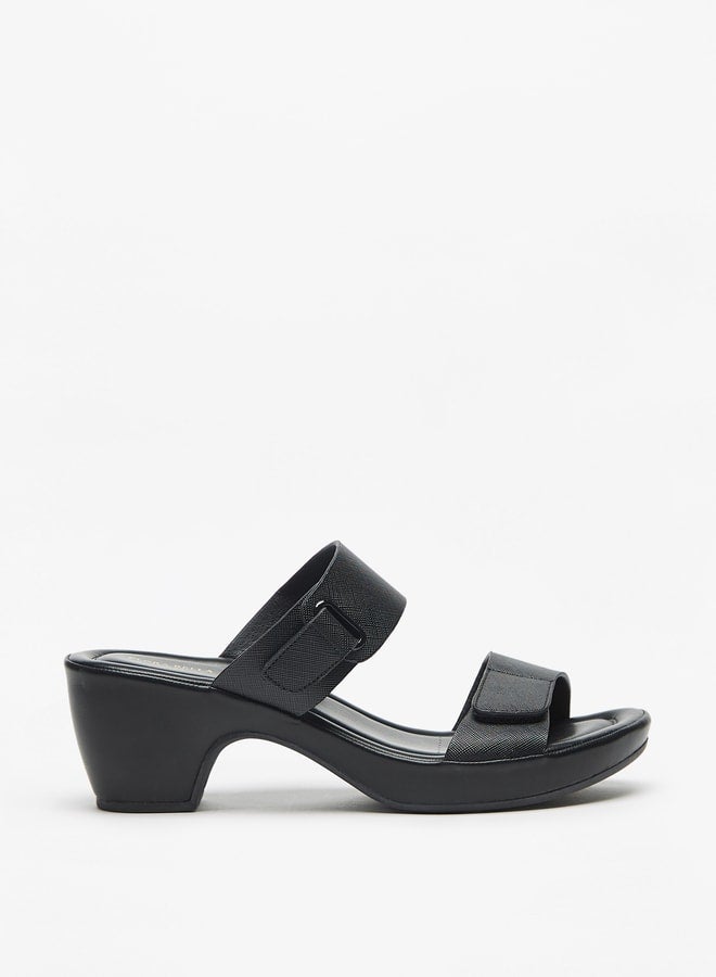 Flora Bella By Shoexpress Textured Print Slip On Sandals with Block Heels  - Image 3