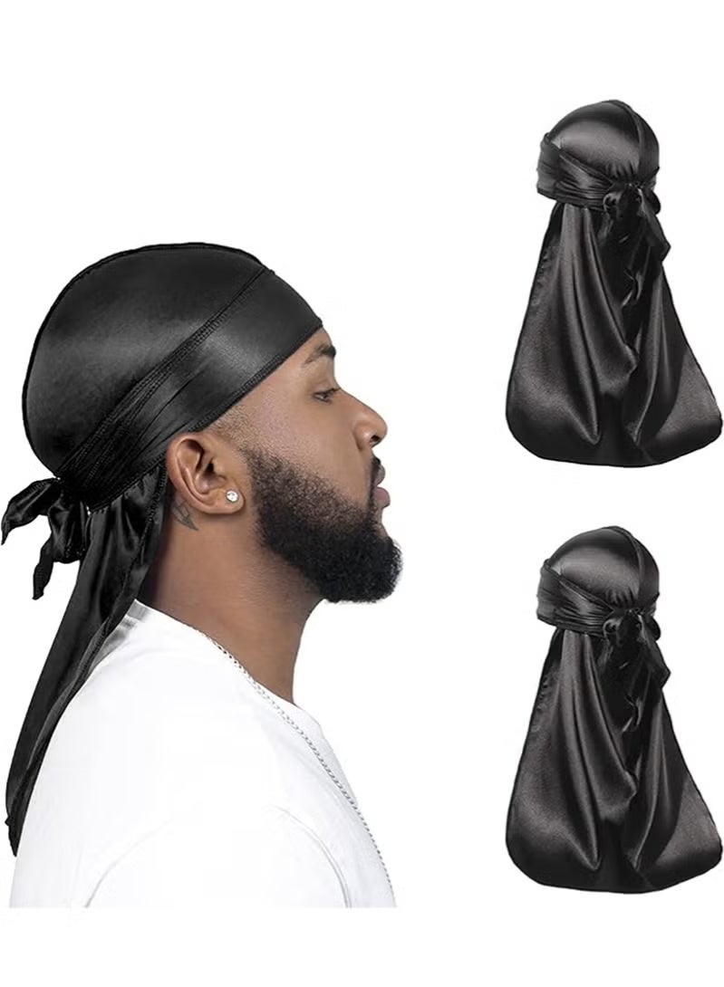 JUE-FISH 2Pcs Silky Durag Pack for Men Women Waves, Premium Satin Deluxe Du-rag - Image 1