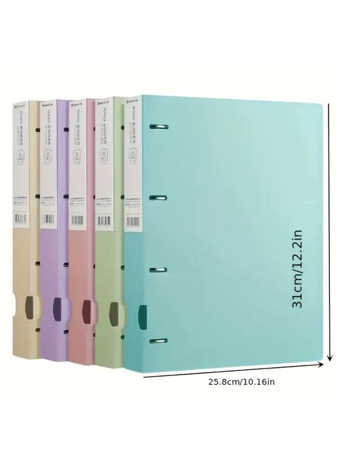 قطعةان من مجلد A4 مع ثقب 4 حلقات، مصنوع من مادة PP المتينة، منظم وثائق مكتبي، ألوان باستيل: وردي، أزرق فاتح، أصفر، أخضر، بنفسجي - Image 3