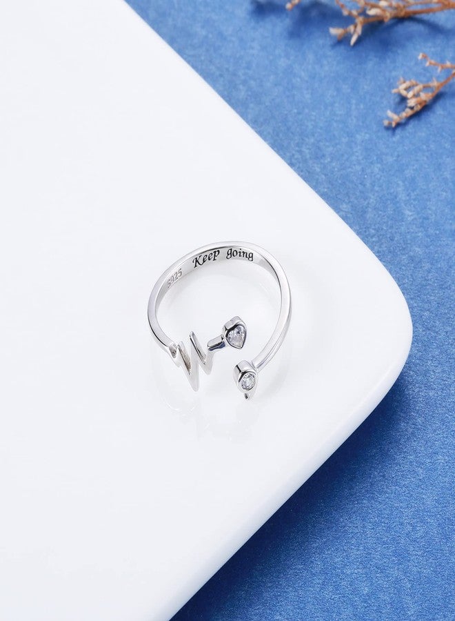 APOTIE Sterling Silver Semicolon Inspirational Ring Heartbeat Rings Jewelry Gifts for Women (Keep going) - Image 4