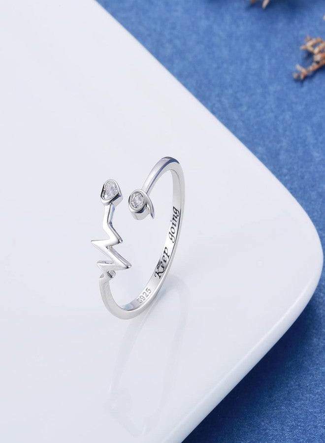 APOTIE Sterling Silver Semicolon Inspirational Ring Heartbeat Rings Jewelry Gifts for Women (Keep going) - Image 3